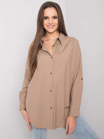 Tmavě béžová oversize košile ex moda na knoflíky – AZELINA