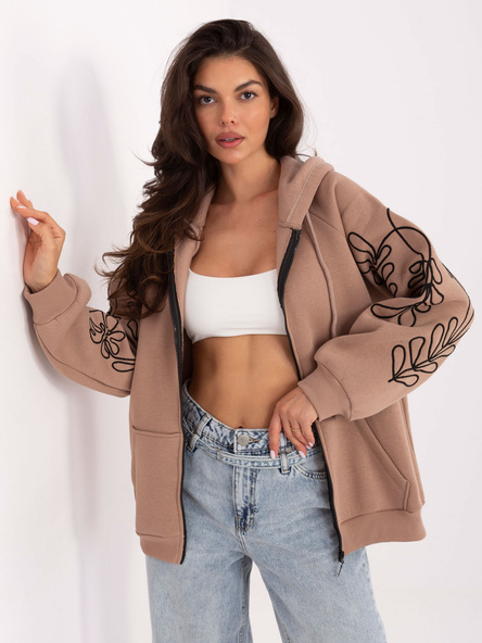 Tmavě béžová oversize mikina RELEVANCE na zip – ANVARA