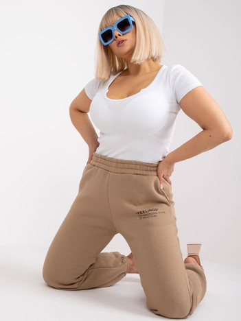 Tmavě béžové bavlněné tepláky Banni plus size – GRAELIA
