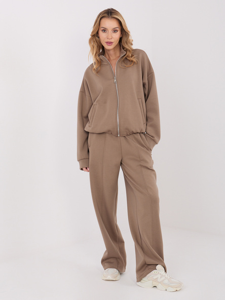 Tmavě béžové wide-leg tepláky se zavazováním – HIRENA