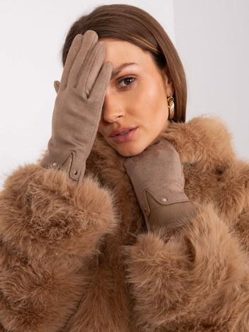 Tmavě béžové elegantní rukavice s kontrastní eko-kůží – ESME