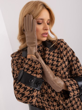 Tmavě béžové elegantní dotykové rukavice z eko kůže – YVONNE