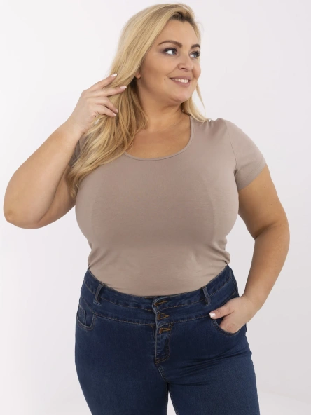 Tmavě béžové plus size tričko DEMETRINA RUE PARIS