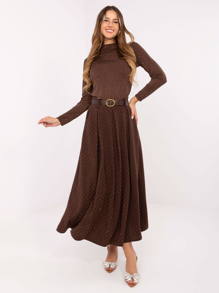 Tmavě hnědá elegantní maxi sukně s páskem – PEBARIA