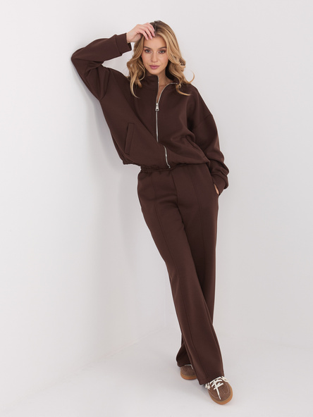 Tmavě hnědé wide-leg tepláky s kapsami – HIRENA