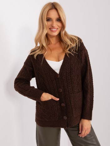 Tmavě hnědý pletený kardigan ANTJE s knoflíky