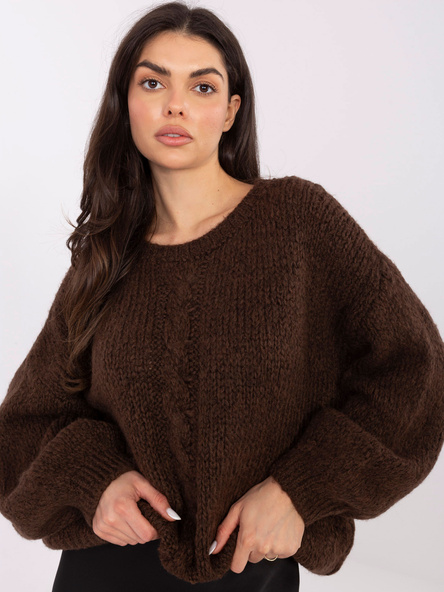Tmavě hnědý oversize svetr TERESĖ s kulatým výstřihem