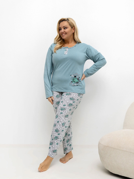 Tmavě mátové bavlněné pyžamo FILIZ plus size