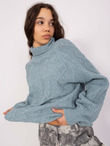 Tmavě mátový oversize rolák MARJORIE s copánky