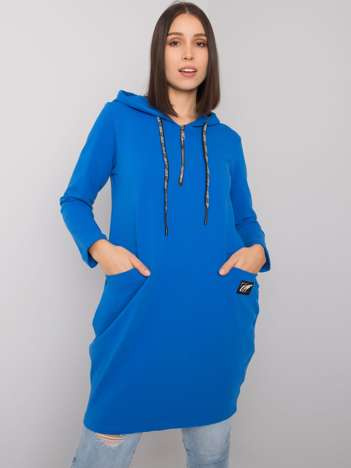 Tmavě modrá plus size tunika UMBRIA s kapucí