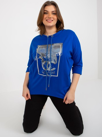 Tmavě modrá plus size mikina PEARLINA s perlami