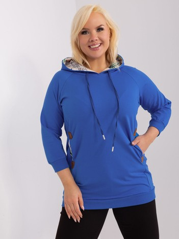 Tmavě modrá mikina plus size s kapucí – KARESSA