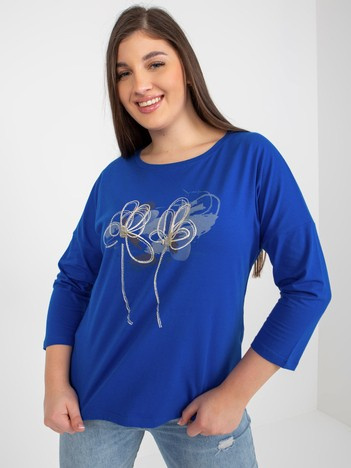 Kobaltová plus size mikina SIGNORIA s aplikací