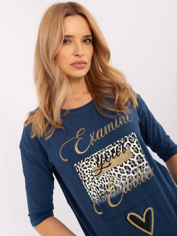 Tmavomodrý top WILDSCRIPT s leopardím motivem