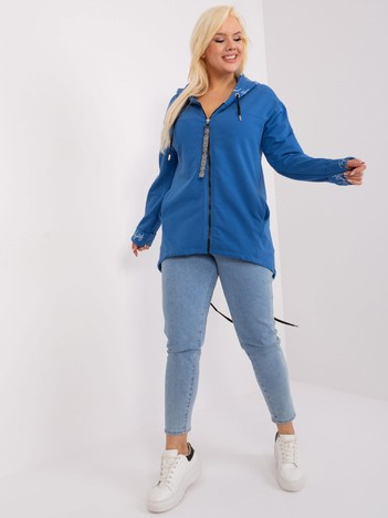 Tmavě modrá mikina plus size s nápisy – RINELIA