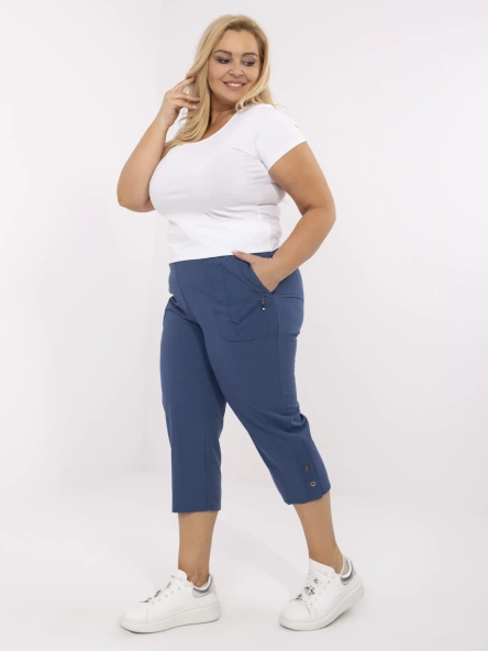 Tmavě modré kalhoty 3/4 plus size s pružným pasem – FENALIA