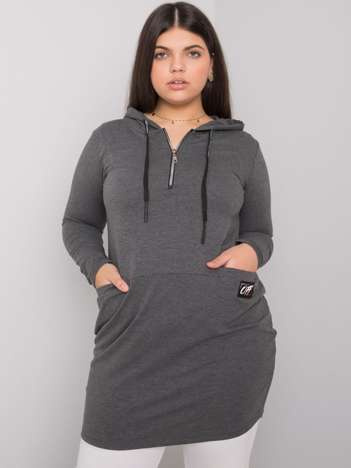 Tmavě šedá plus size tunika UMBRIA s kapucí