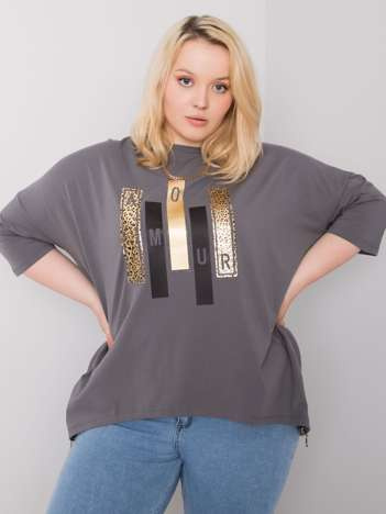 Tmavě šedý plus size top ESMARINE s grafikou