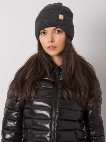 Tmavě šedá beanie čepice s vlnou – ALŽBĚTA