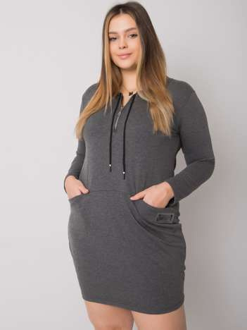 Tmavě šedé melírované plus size šaty ORIELLE s kapsami