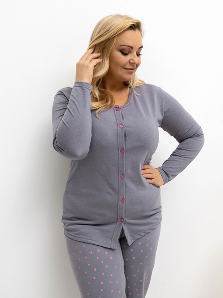 Tmavě šedé bavlněné pyžamo JONIDA plus size s rozepínací blůzou