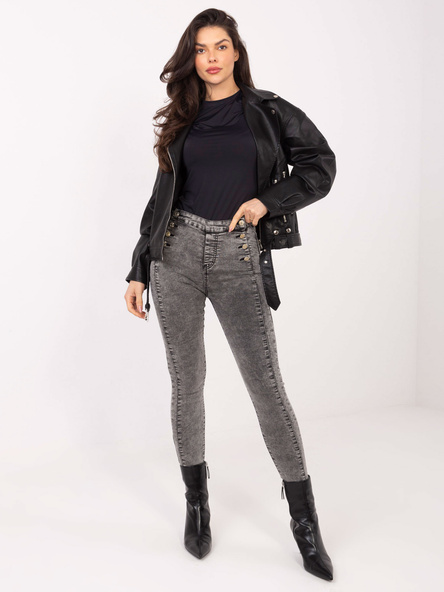Tmavě šedé skinny džíny s ozdobnými knoflíky – IDABELLA