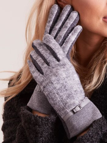 Tmavě šedé rukavice s pletenou vsadkou a přezkou – AMELIA