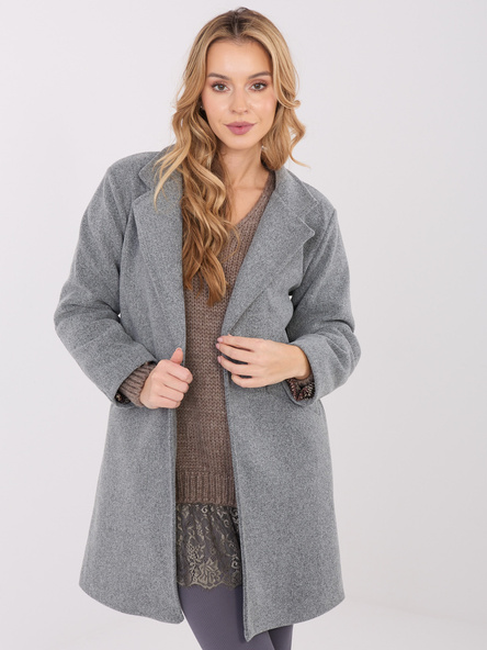 Tmavě šedý kabát MODA ITALY s kostkovanou podšívkou – QUAERIA