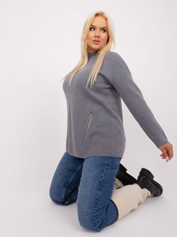 Tmavě šedý plus-size svetr PRANVERA se zipy