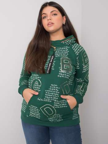 Tmavě zelená plus-size mikina Adele s kapucí a aplikací – JENINA
