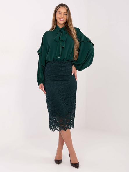 Tmavě zelená elegantní krajková midi sukně – QUAELIA