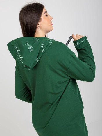 Tmavě zelená propínací mikina plus size s kapucí a nápisy – RINELIA