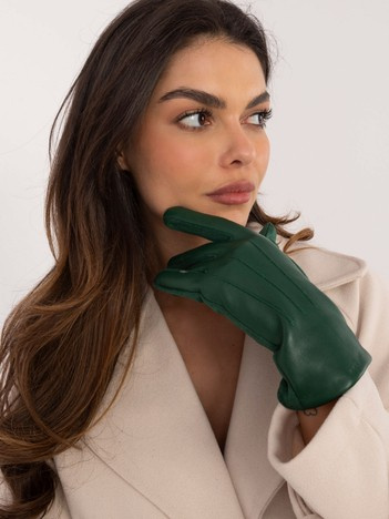 Tmavě zelené elegantní dotykové rukavice s eko-koženými detaily – NADINE