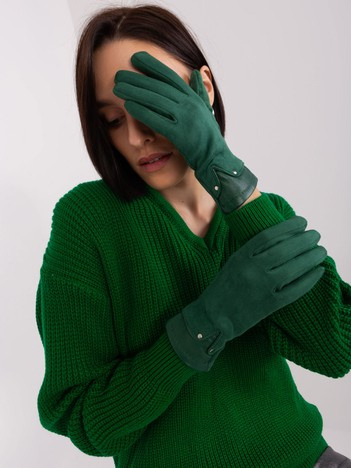 Tmavě zelené elegantní rukavice s kontrastní eko-kůží – ESME
