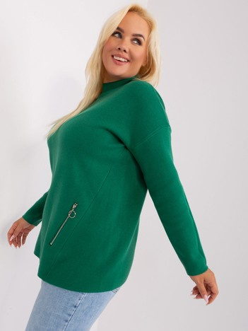 Tmavě zelený plus-size svetr PRANVERA s polorolákem