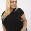 Černý plus size top CORDEVINA s perlami
