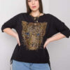 Černý plus size top HERMELIS se zlatou aplikací