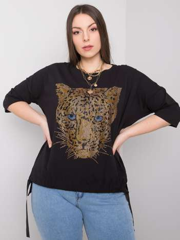 Černý plus size top HERMELIS se zlatou aplikací