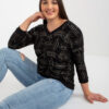 Černý plus size top LINETTA s lesklým vzorem