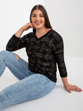 Černý plus size top LINETTA s lesklým vzorem