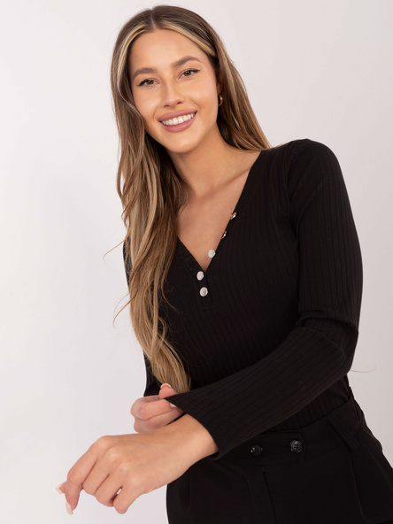 Černý top PEARLIS s henley výstřihem