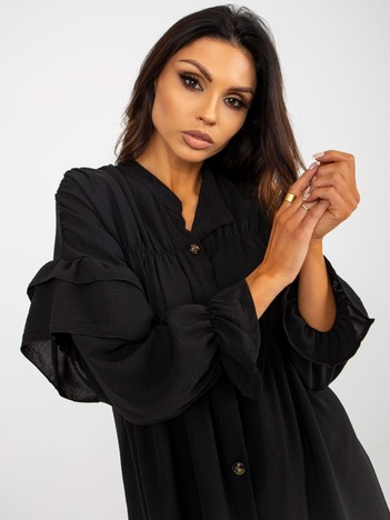 Černá boho halenka OCH BELLA s řasením a volány – GISELLA
