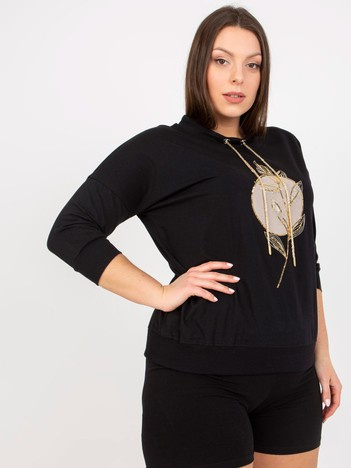 Černá plus size mikina NOIRABEL s aplikací