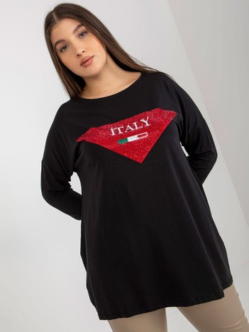 Černá plus size mikina APPLINNE s flitrovou aplikací