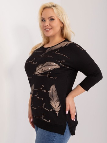 Černá plus size halenka FEATHERA s peřím