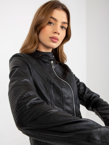 Černá biker bunda z eko kůže s kapsami – ELVENESSA