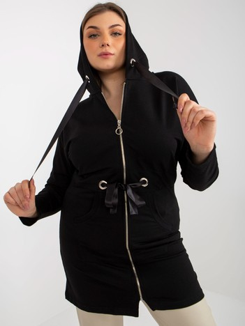 Černá dlouhá propínací mikina plus size s kapucí – YVAELIA