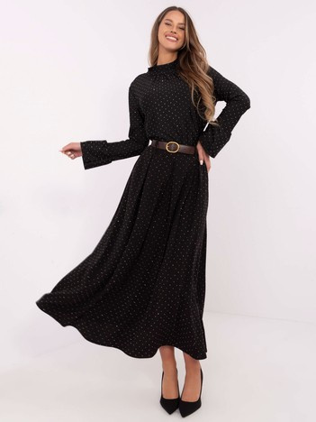 Černá elegantní maxi sukně s páskem a kamínky – PEBARIA