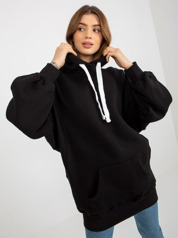 Černá dlouhá oversize hoodie v basic provedení – ZELARA