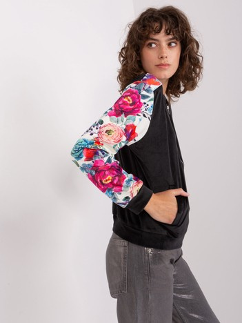 Černo-ecru velurová bomber mikina na zip – PELELLA